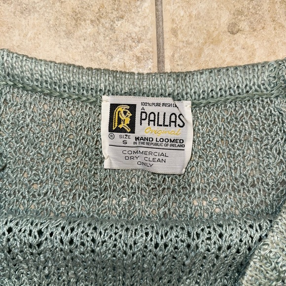 Pallas Original Knit Crochet S Skirt Irish Linen A-Line Midi Sheer Green RARE M - Picture 4 of 8